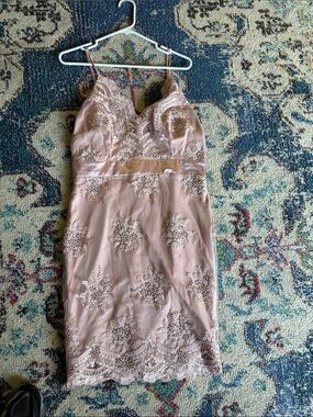 VENUS Blush Pink Lace-Embellished Mini Dress